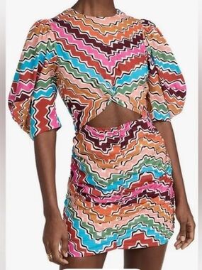 NWT - RHODE Isla Zigzag Cutout Mini Dress - Pink, Blue, Orange, Green